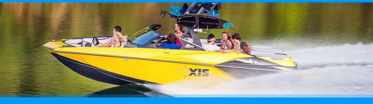 Axis Wake boat out at lake with party of 8